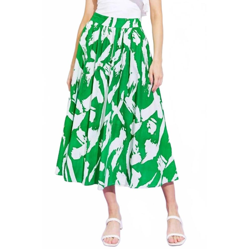 NEW FLYING TOMATO summer getaway skirt in rich green and abstract print